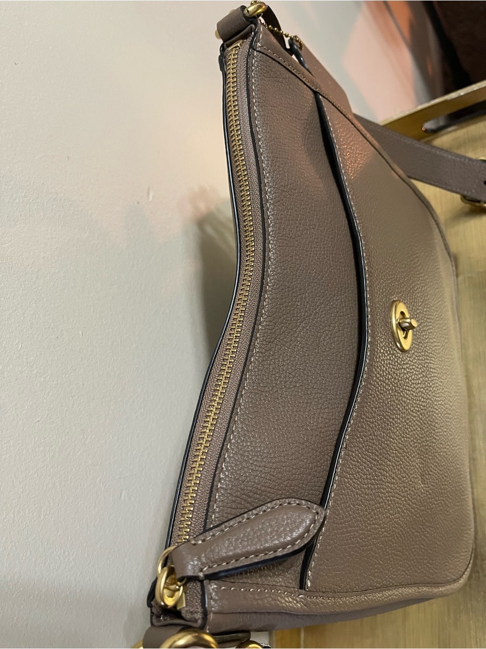 Coach Taupe Pebbled Leather Crossbody with Gold Hardware - Picture 13 of 14